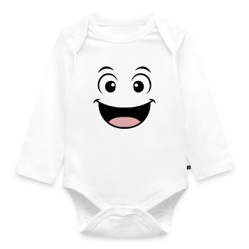 Good mood face - Organic Longsleeve Baby Bodysuit - white - Front