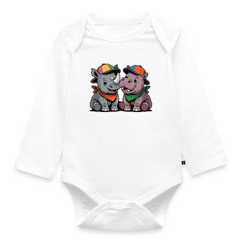 Bébé Rhinocéros & Hippo – Duo d’animaux mignons avec une casquette - Body Bébé bio manches longues - blanc - Devant