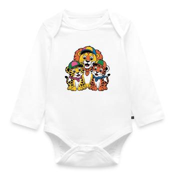 Fröhliche Tierfreunde Trio Löwe Tiger Leopard - Baby Bio-Langarm-Body - Weiß - Vorne