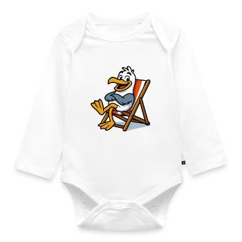 Lounge seagull on the beach - Organic Longsleeve Baby Bodysuit - white - Front