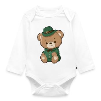 Emerald Leprechaun Bear - Organic Longsleeve Baby Bodysuit - white - Front