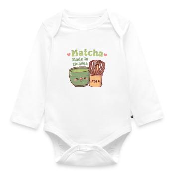 Cute Matcha And Whisk Matcha Made In Heaven Pun - Organic Longsleeve Baby Bodysuit - white - Front