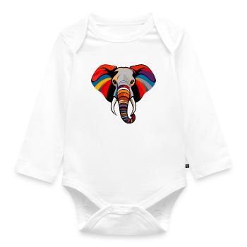 Bunter Elefantenkopf Kunst Pop Art Elefant Motiv - Baby Bio-Langarm-Body - Weiß - Vorne