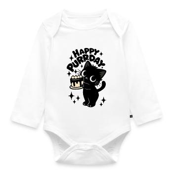 Kitchen Theft Cat | Cute Birthday Cats Motif - Organic Longsleeve Baby Bodysuit - white - Front