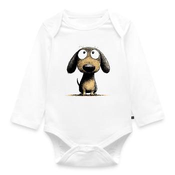 Googly Eyes Dachshund Dog Cartoon Art - Organic Longsleeve Baby Bodysuit - white - Front