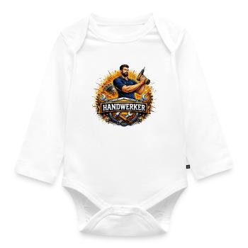 Logo Craftsman – Style de bande dessinée avec perceuse - Body Bébé bio manches longues - blanc - Devant