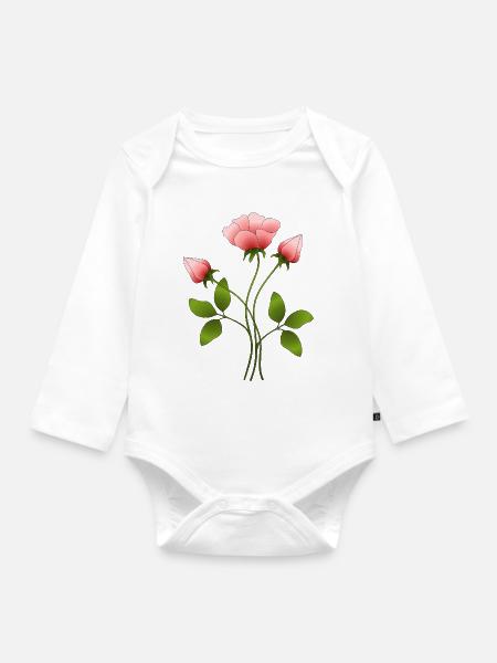 Blumen - Baby Bio-Langarm-Body - Weiß
