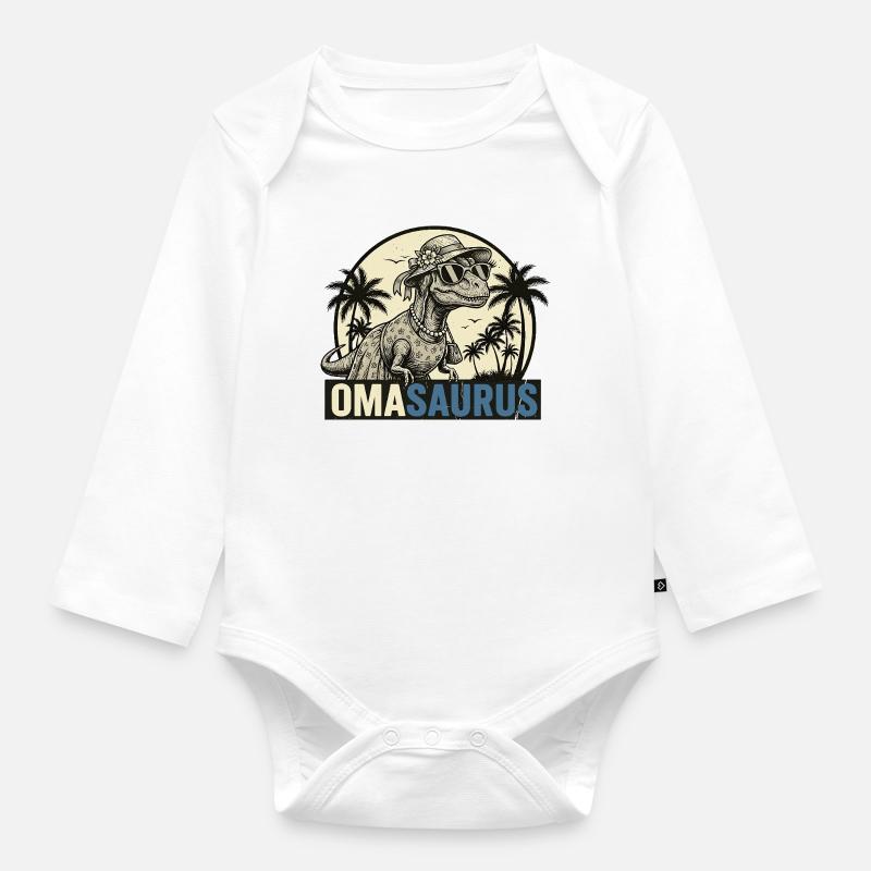 Omasaurus Rex – Cadeau Dinosaure Funny Granny - Body Bébé bio manches longues - blanc
