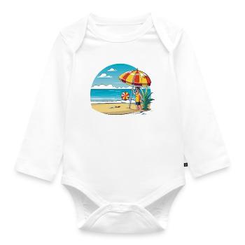 Beach vacation cartoon with umbrella - Organic Longsleeve Baby Bodysuit - white - Front
