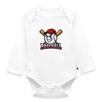 Baseball-Maskottchen - Baby Bio-Langarm-Body - Weiß - Vorne