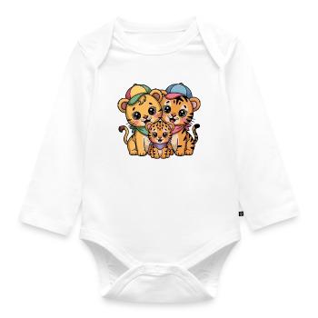 Süße Löwe Tiger Leopard Freunde - Baby Bio-Langarm-Body - Weiß - Vorne