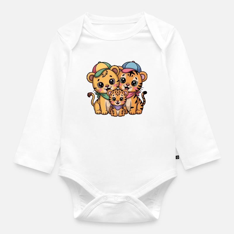 Amis Lion Tigre Léopard mignons - Body Bébé bio manches longues - blanc
