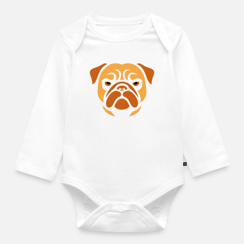 Mops , Hundekopf - Baby Bio-Langarm-Body - Weiß