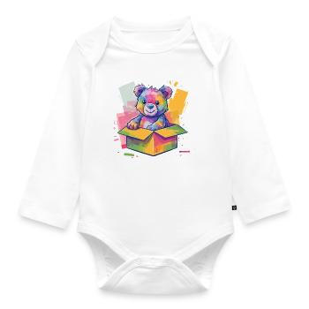 Regenbogenbär im Karton - Baby Bio-Langarm-Body - Weiß - Vorne