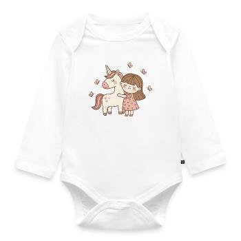 Mädchen umarmt Einhorn: Magische Freundschaft - Baby Bio-Langarm-Body - Weiß - Vorne