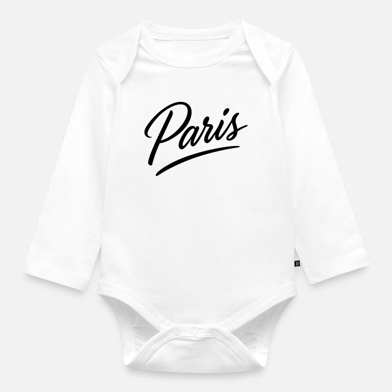 Paris Script Lettering - Organic Longsleeve Baby Bodysuit - white