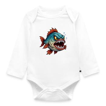 Piranha Deep Sea Fighter - Organic Longsleeve Baby Bodysuit - white - Front