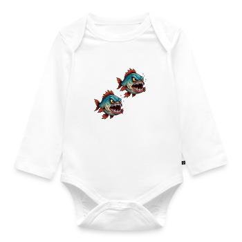 Piranha Deep Sea Fighter - Organic Longsleeve Baby Bodysuit - white - Front