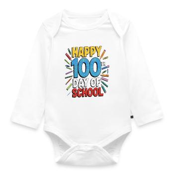 Hundertster Schultag Jubel Design - Baby Bio-Langarm-Body - Weiß - Vorne