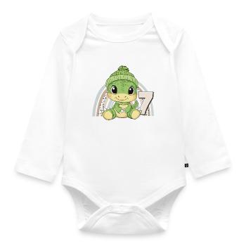 7th Birthday Dinosaur Rainbow Cute Cute - Organic Longsleeve Baby Bodysuit - white - Front