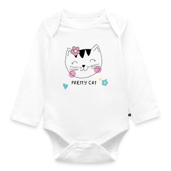 Chat Joli – Chat mignon avec une fleur pour filles - Body Bébé bio manches longues - blanc - Devant