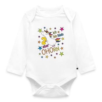 2 years girl unicorn I'm small but - Organic Longsleeve Baby Bodysuit - white - Front