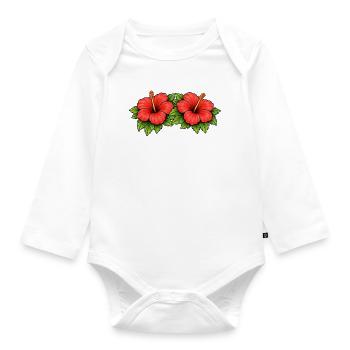 Doppel Hibiskus Tropen Muster - Baby Bio-Langarm-Body - Weiß - Vorne