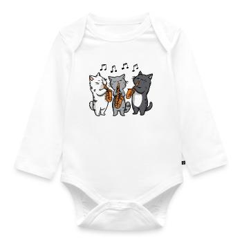 Jazzkatzen Trio Saxophon - Baby Bio-Langarm-Body - Weiß - Vorne