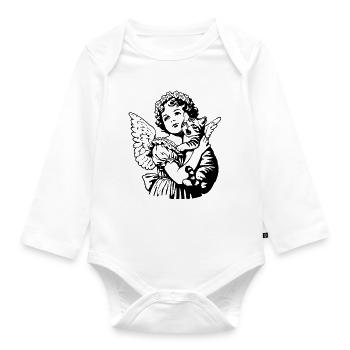 Angel with Cat – Cherub Vintage Illustration - Organic Longsleeve Baby Bodysuit - white - Front