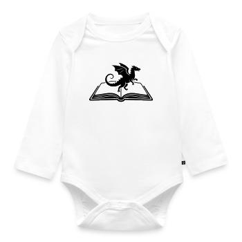 Dragon on Book Fantasy - Organic Longsleeve Baby Bodysuit - white - Front
