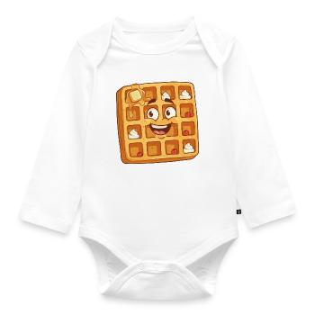 Happy Waffle Face Cartoon - Organic Longsleeve Baby Bodysuit - white - Front