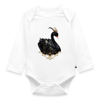 Schwarzer Schwan mit goldener Krone - Baby Bio-Langarm-Body - Weiß - Vorne
