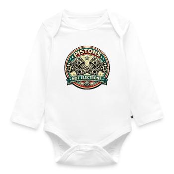 Vintage Piston Badge: Not Electrons - Organic Longsleeve Baby Bodysuit - white - Front