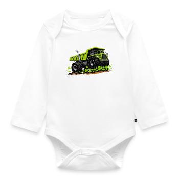 St. Patricks Day Kipper-Baufahrzeug - Baby Bio-Langarm-Body - Weiß - Vorne