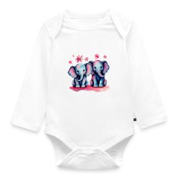 Éléphants pastel avec des fleurs - Body Bébé bio manches longues - blanc - Devant