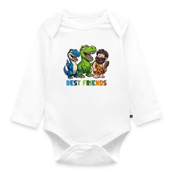 Dino Best Friends Caveman Comic - Organic Longsleeve Baby Bodysuit - white - Front
