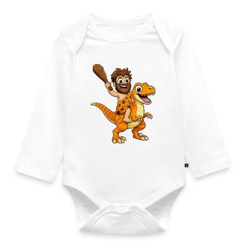 Caveman with Dino Adventure - Organic Longsleeve Baby Bodysuit - white - Front