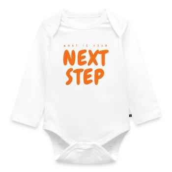 Prochaine étape : police orange, prochaine étape - Body Bébé bio manches longues - blanc - Devant