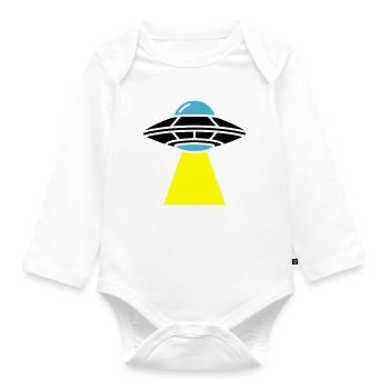 UFO Alien Spaceship Light - Organic Longsleeve Baby Bodysuit - white - Front