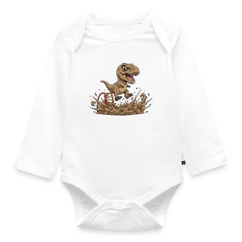 Dino Sprung im Schlamm - Baby Bio-Langarm-Body - Weiß - Vorne