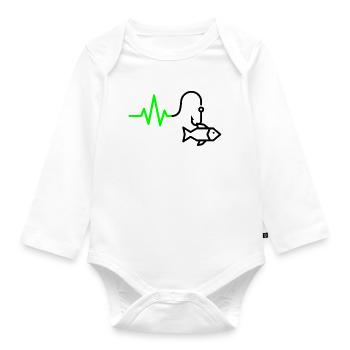 ECG Heart Rate Fish Hook Outline - Organic Longsleeve Baby Bodysuit - white - Front
