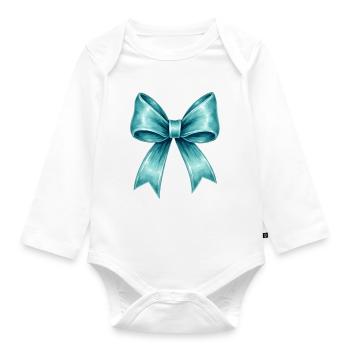 Türkisfarbene Schleife - Baby Bio-Langarm-Body - Weiß - Vorne