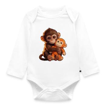 Petit singe mignon donne un coup de poing Coup de poing singe - Body Bébé bio manches longues - blanc - Devant