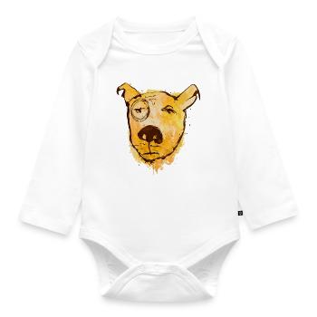 Watercolor dog with monocle - Organic Longsleeve Baby Bodysuit - white - Front