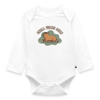 Chill Vibes Only Capybara Watershine - Organic Longsleeve Baby Bodysuit - white - Front