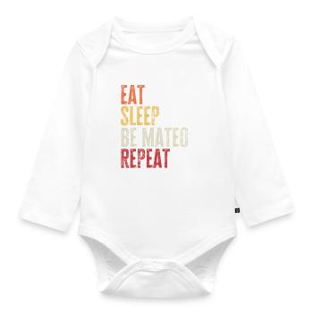 Iss, schlaf Sei Mateo Wiederhole Retro-Name - Baby Bio-Langarm-Body - Weiß - Vorne