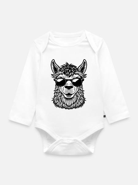 Lama-Gesicht - Baby Bio-Langarm-Body - Weiß