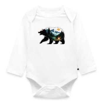 Ursine Adventure: Mountain Camping - Organic Longsleeve Baby Bodysuit - white - Front