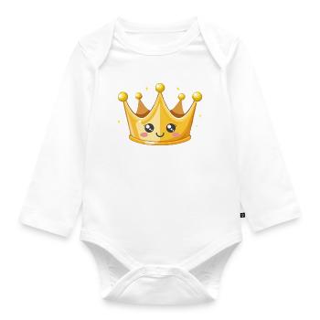 Kawaii Goldene Krone Illustration - Baby Bio-Langarm-Body - Weiß - Vorne