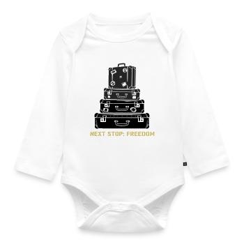 Suitcase Stack Freedom Saying - Organic Longsleeve Baby Bodysuit - white - Front